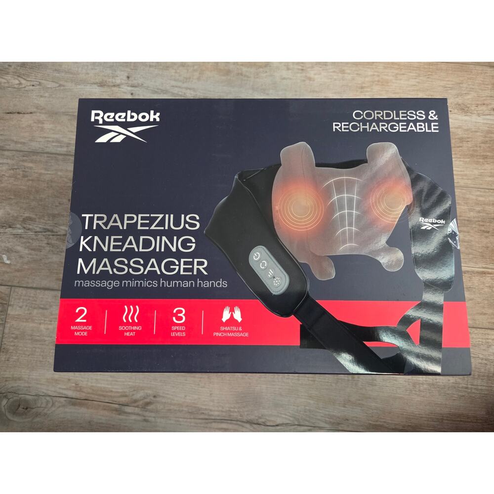 Reebok Cordless Trapezius Shiatsu Kneading Massager - Rechargeable, Heat, New